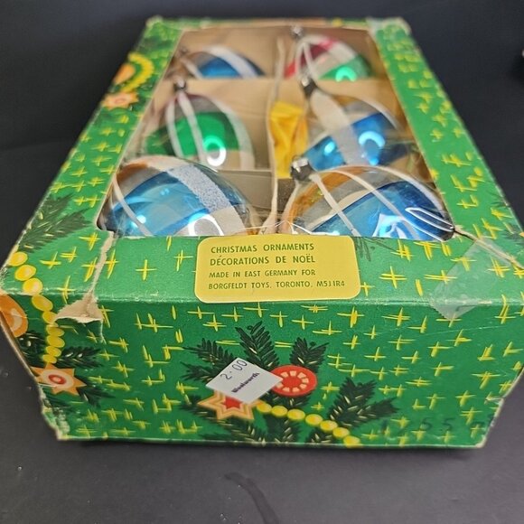 Large East Germany Christmas Ornament 6pc Baubles Oblong Mercury Glass 4" X 2.5" - Picture 13 of 16